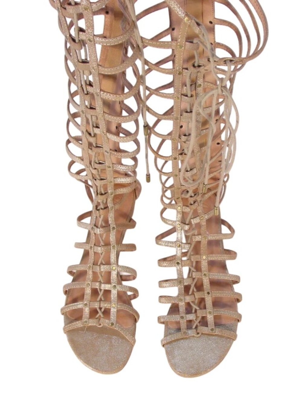 JOIE Falicia $425 NEW Gold Tall Lace Up Gladiator Sandals EU 39.5/US 9.5 - Picture 3 of 8